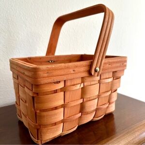 Vintage Longaberger Brown Woven Square Basket With Handle